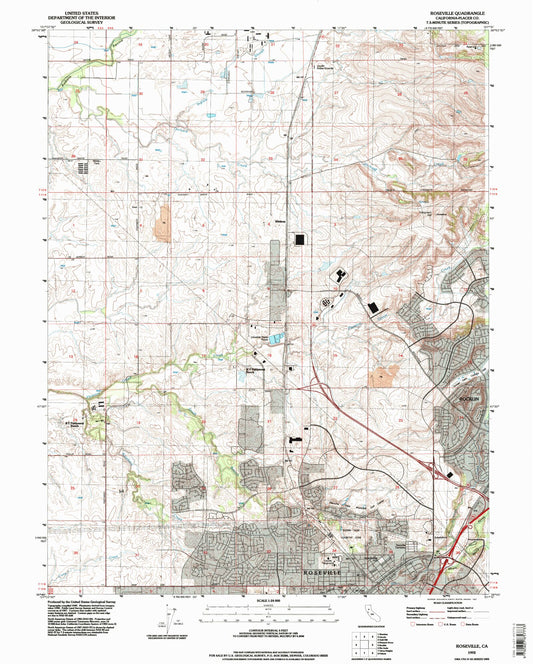 Classic USGS Roseville California 7.5'x7.5' Topo Map Image