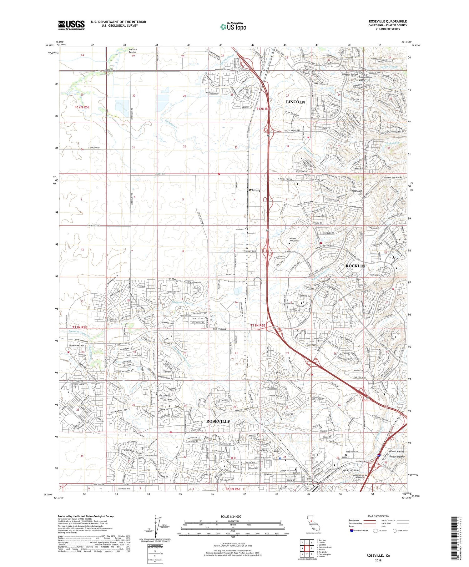 Roseville California US Topo Map Image