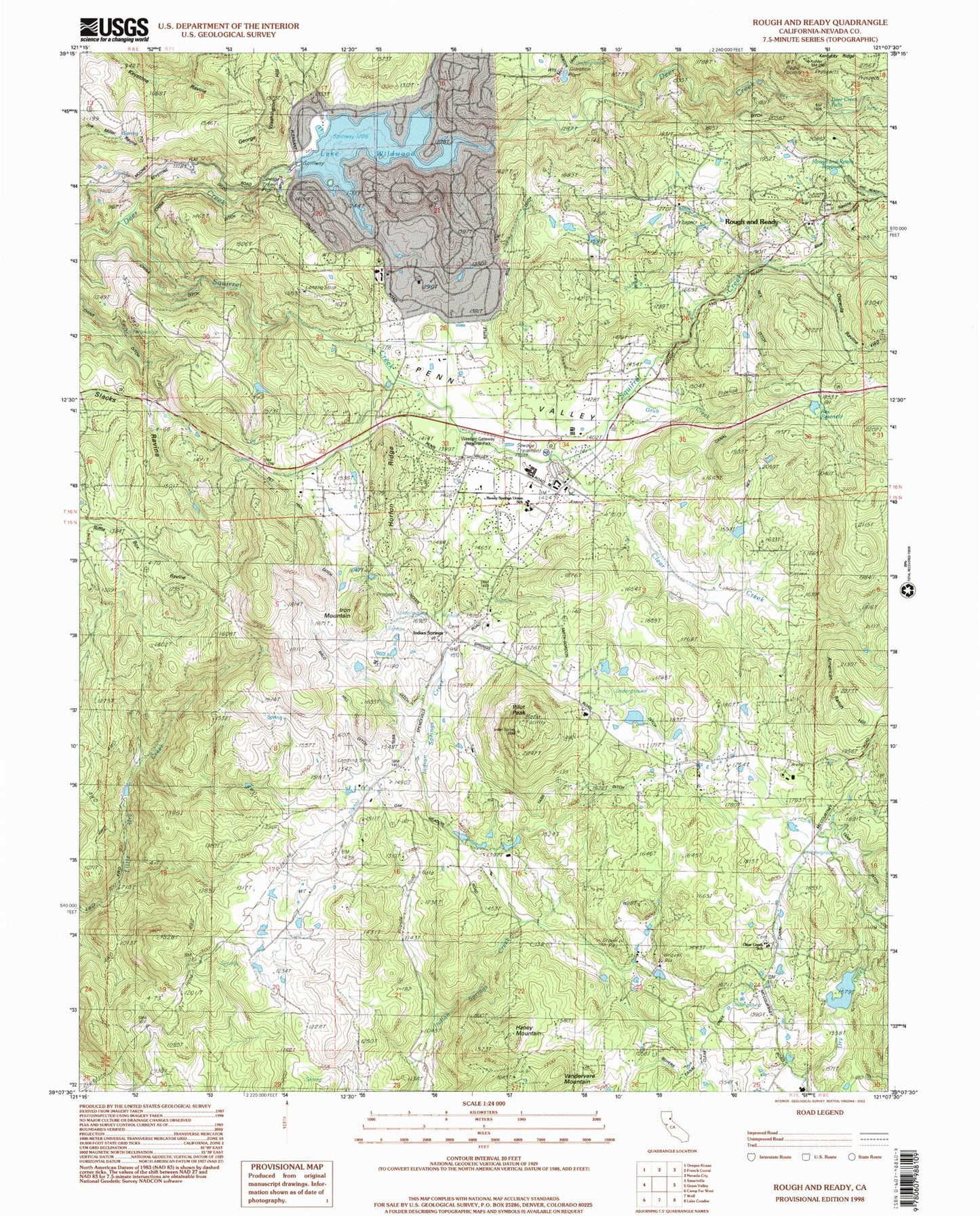 Classic USGS Rough And Ready California 7.5'x7.5' Topo Map Image