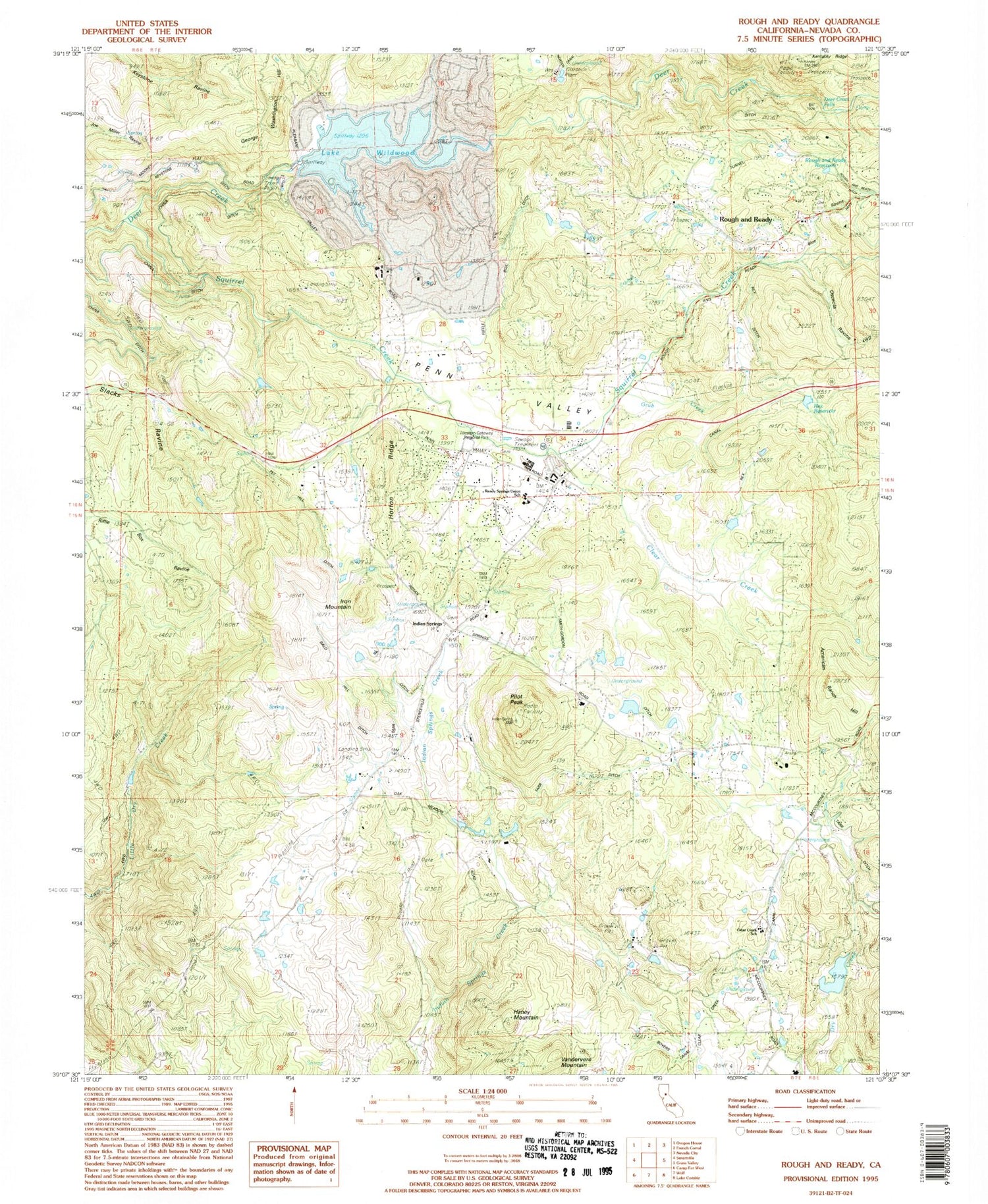 Classic USGS Rough And Ready California 7.5'x7.5' Topo Map Image