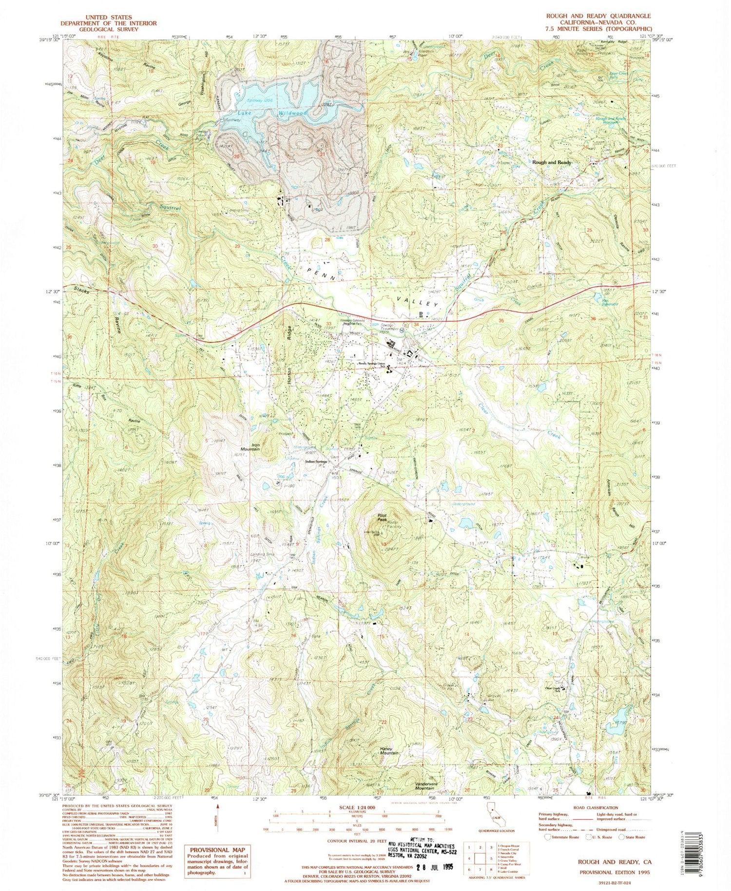 Classic USGS Rough And Ready California 7.5'x7.5' Topo Map Image