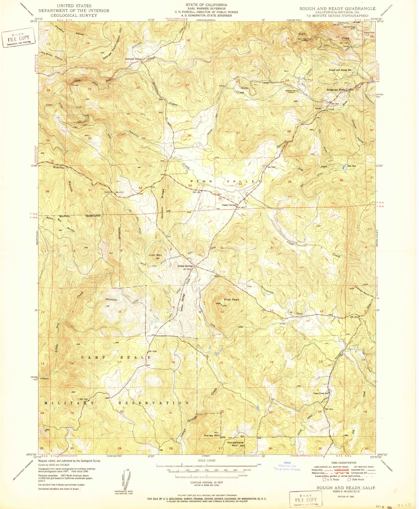 Classic USGS Rough And Ready California 7.5'x7.5' Topo Map Image