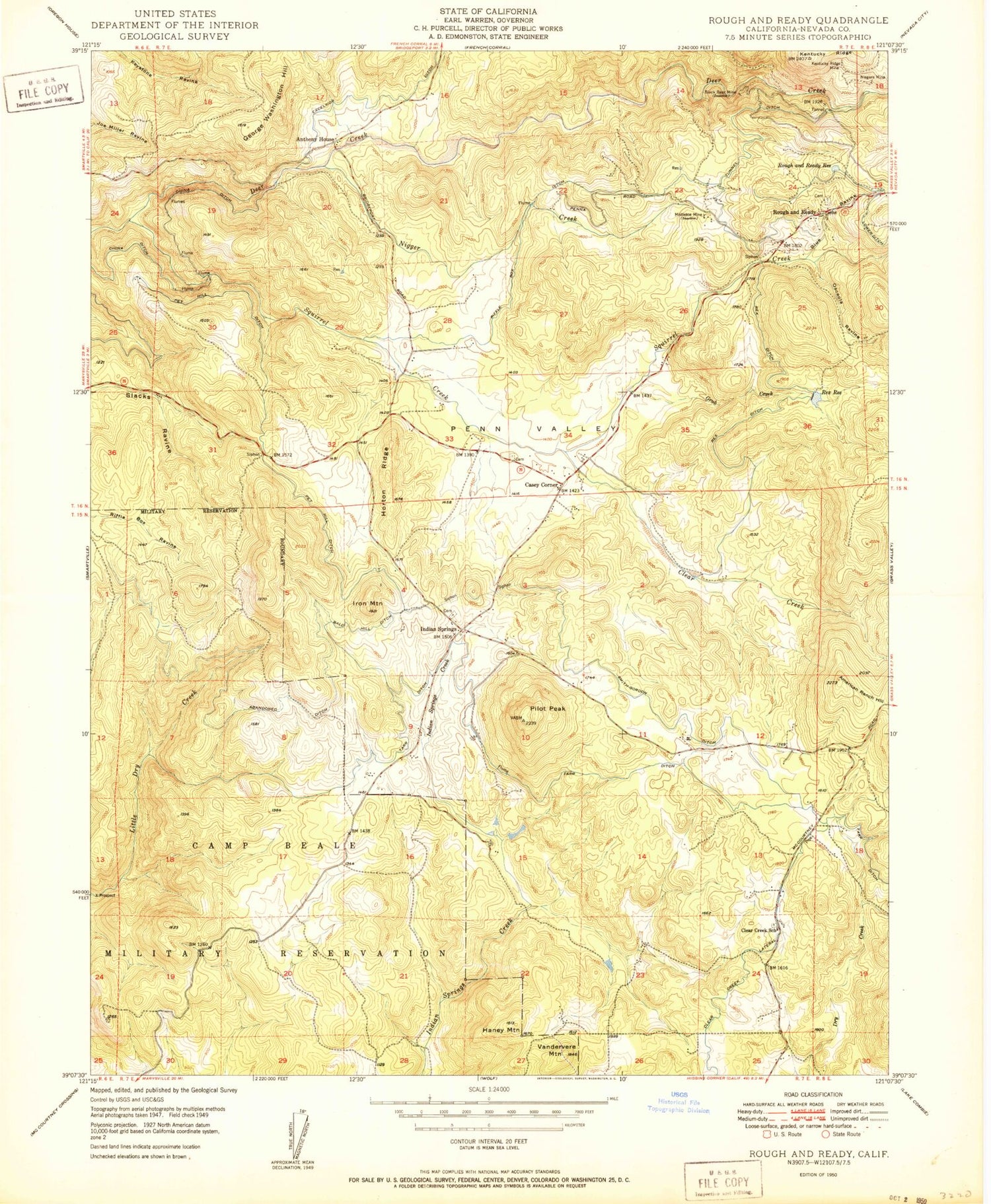 Classic USGS Rough And Ready California 7.5'x7.5' Topo Map Image