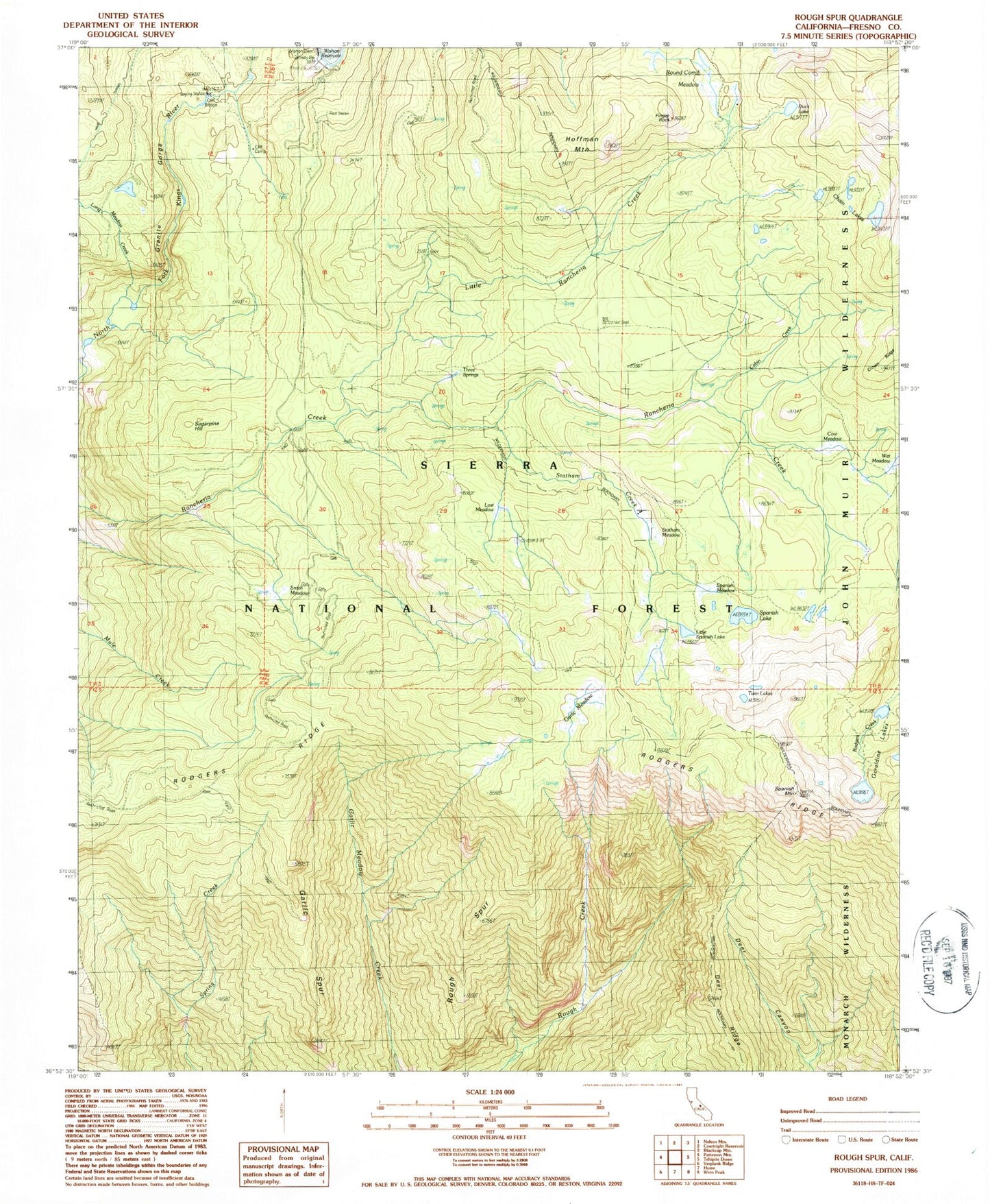 Classic USGS Rough Spur California 7.5'x7.5' Topo Map Image
