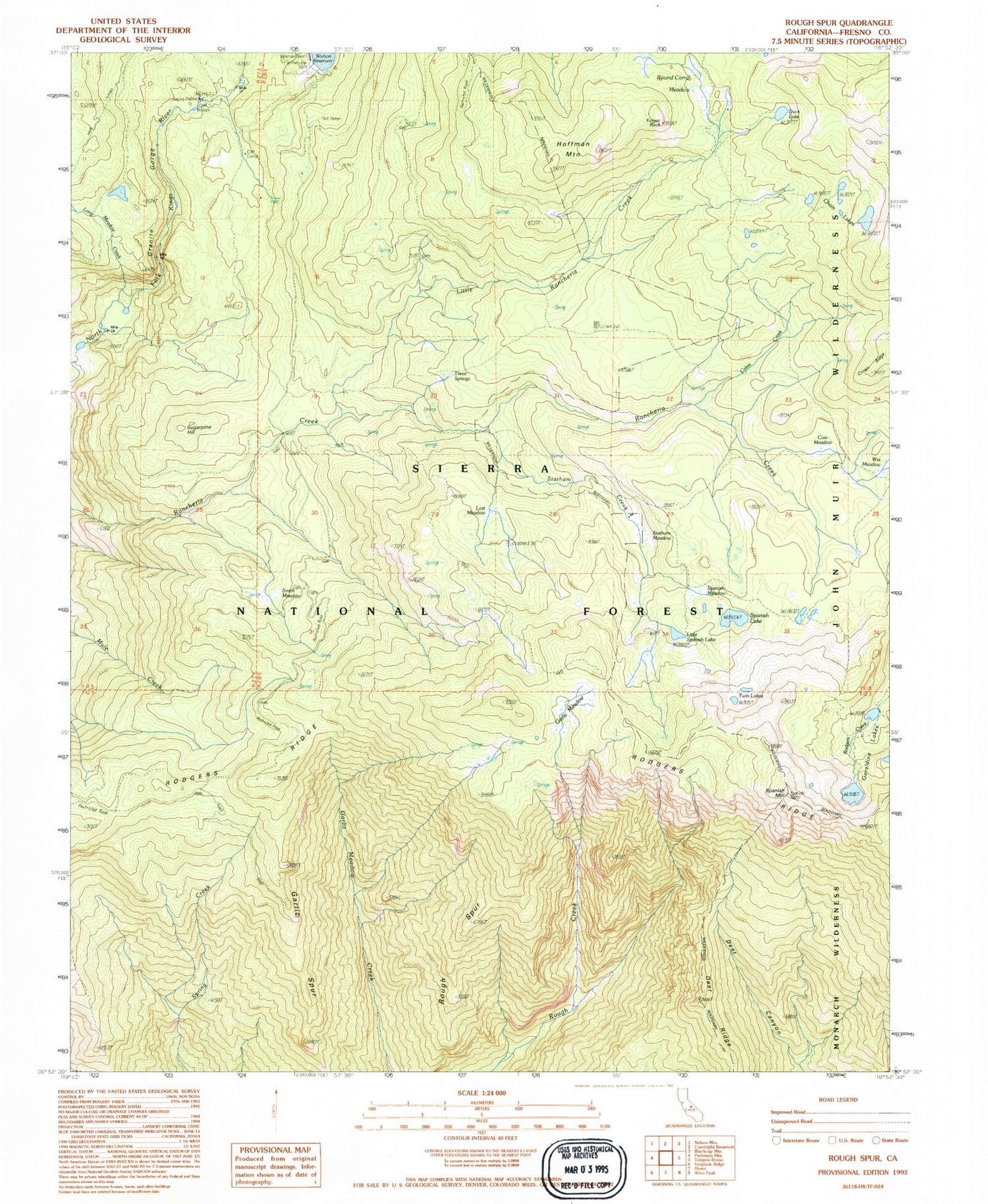 Classic USGS Rough Spur California 7.5'x7.5' Topo Map Image