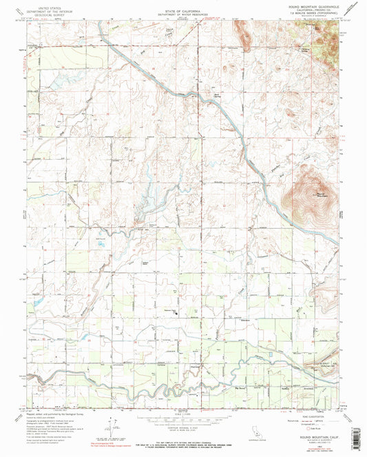 Classic USGS Round Mountain California 7.5'x7.5' Topo Map Image