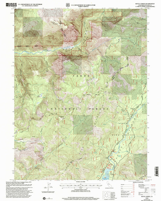 Classic USGS Royal Gorge California 7.5'x7.5' Topo Map Image
