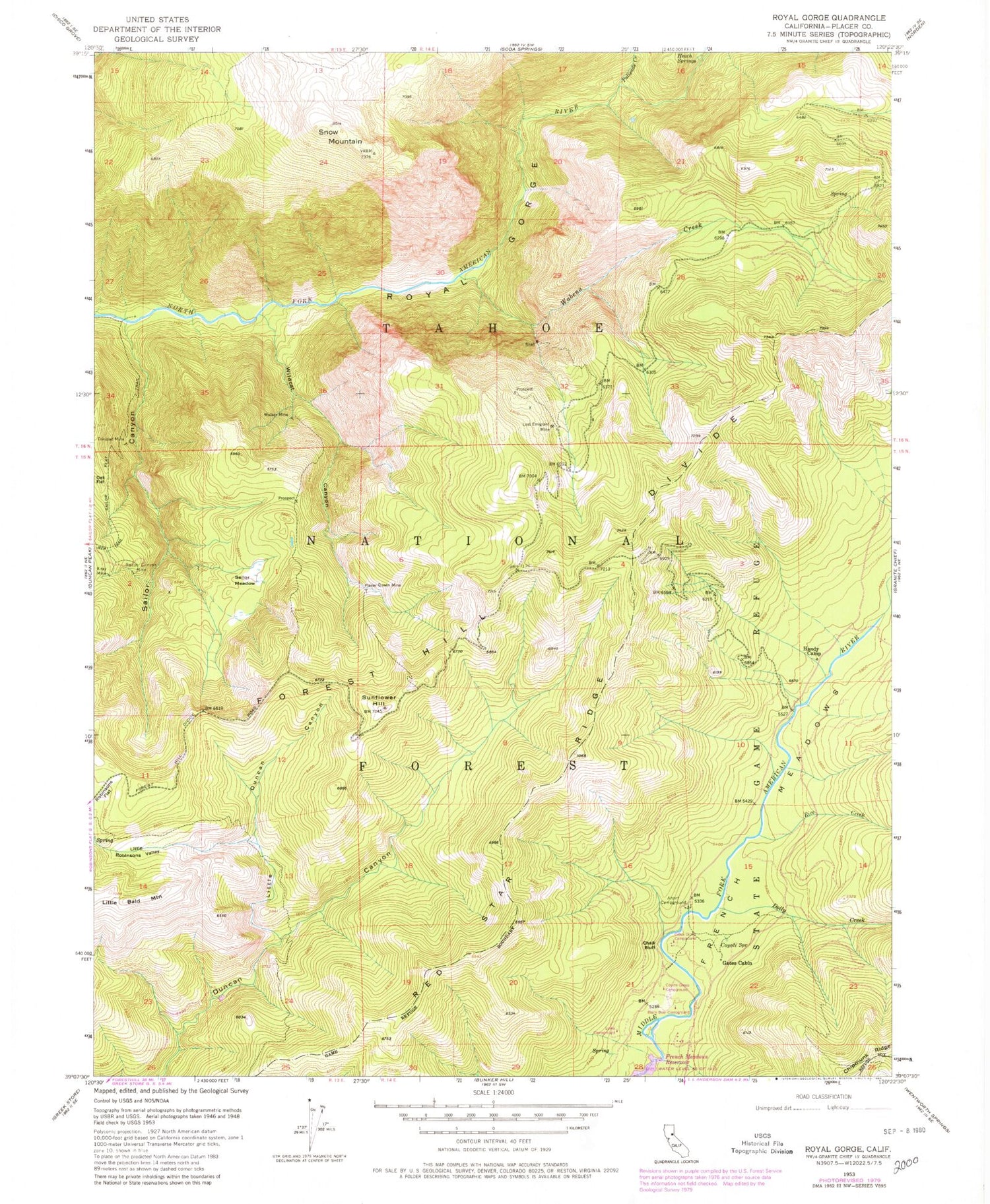 Classic USGS Royal Gorge California 7.5'x7.5' Topo Map Image
