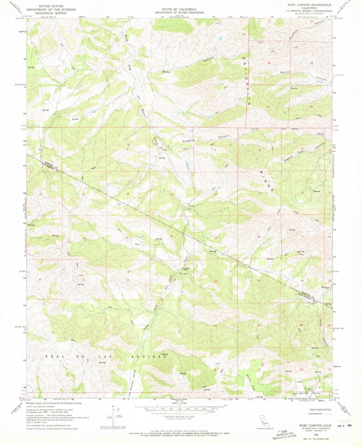 Classic USGS Ruby Canyon California 7.5'x7.5' Topo Map Image