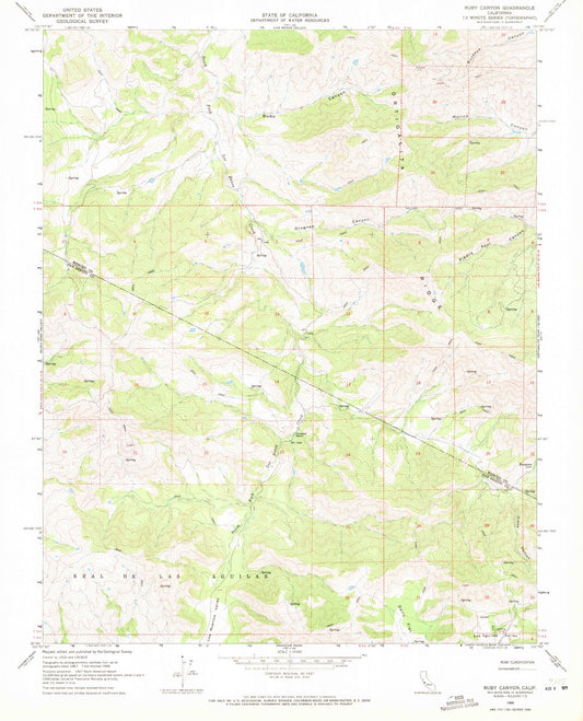 Classic USGS Ruby Canyon California 7.5'x7.5' Topo Map Image