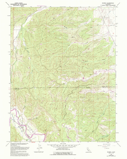 Classic USGS Rumsey California 7.5'x7.5' Topo Map Image