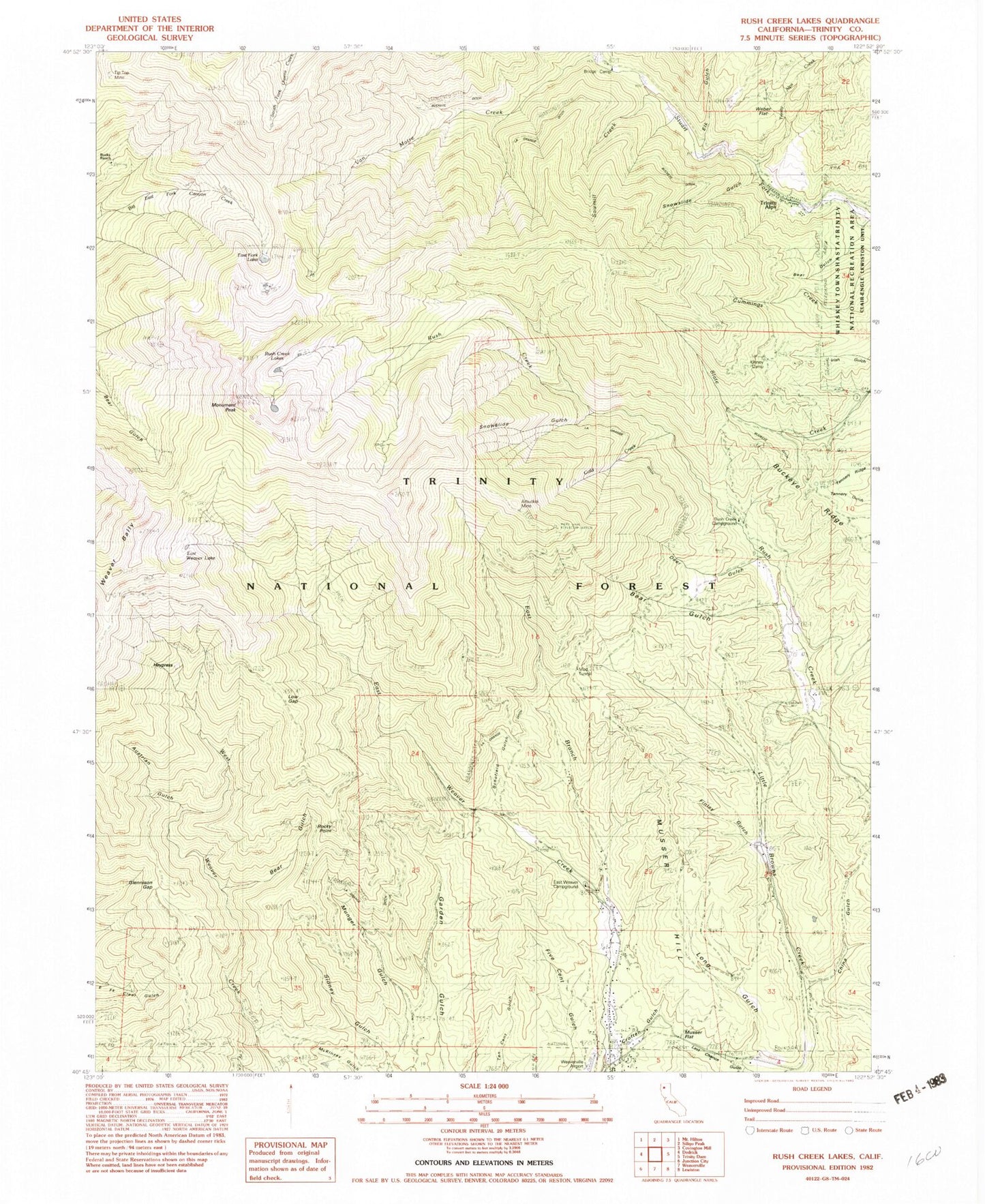 Classic USGS Rush Creek Lakes California 7.5'x7.5' Topo Map Image