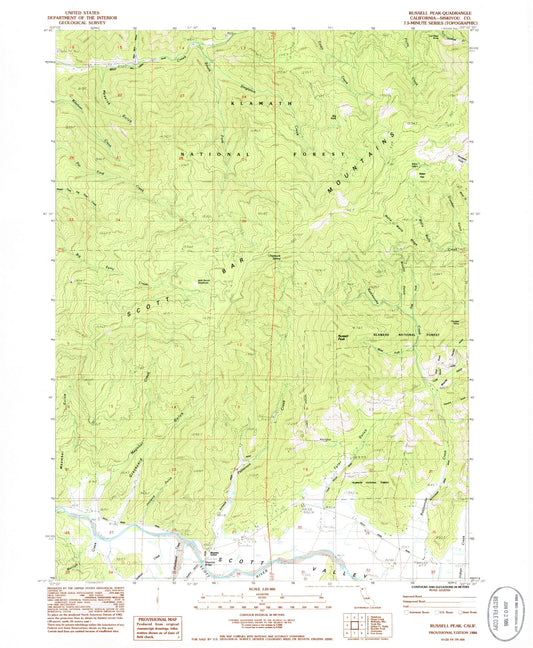 Classic USGS Russell Peak California 7.5'x7.5' Topo Map Image