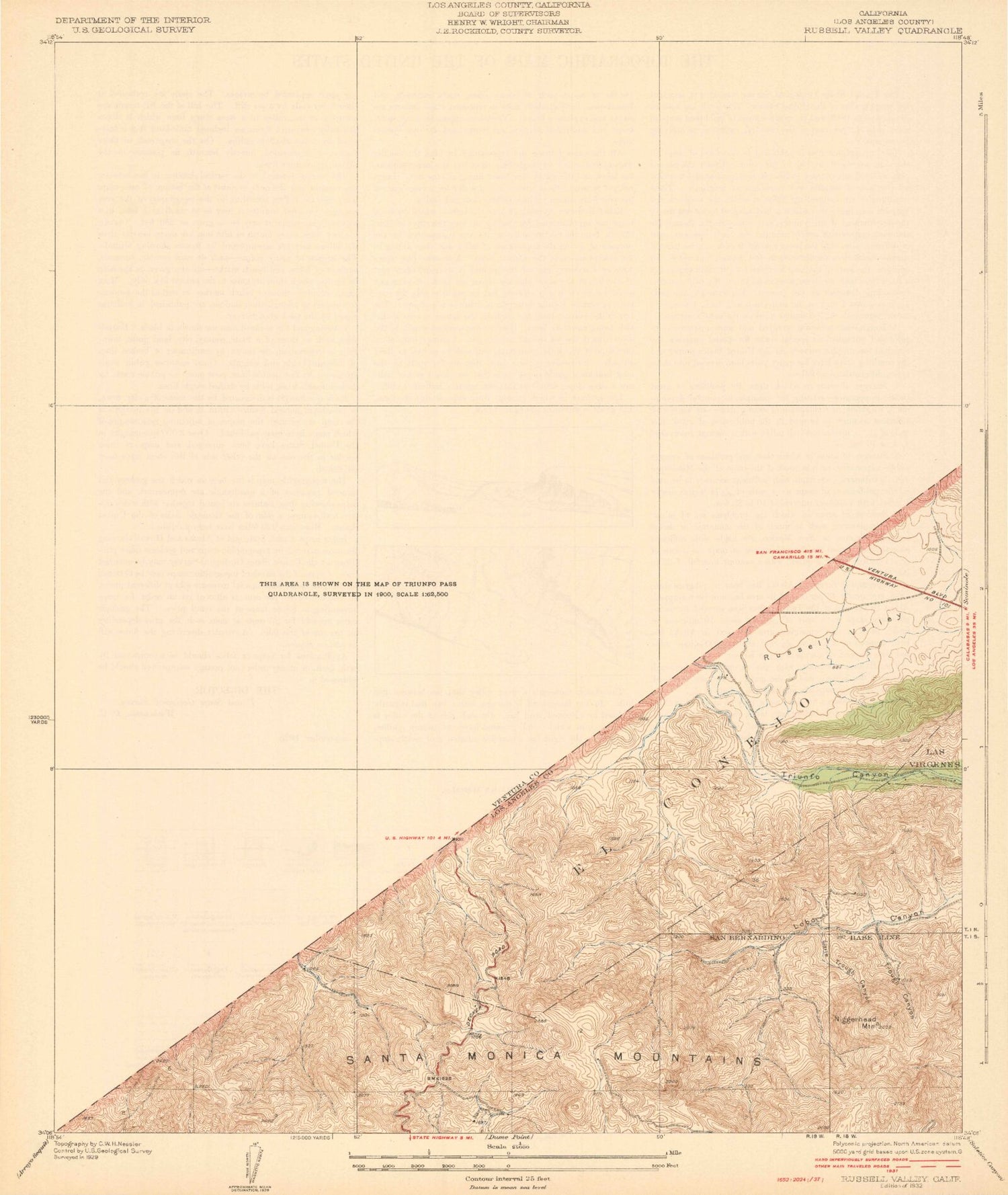 Classic USGS Russell Valley California 7.5'x7.5' Topo Map Image