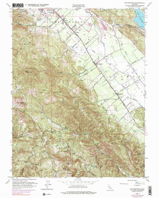 Classic USGS Rutherford California 7.5'x7.5' Topo Map Image