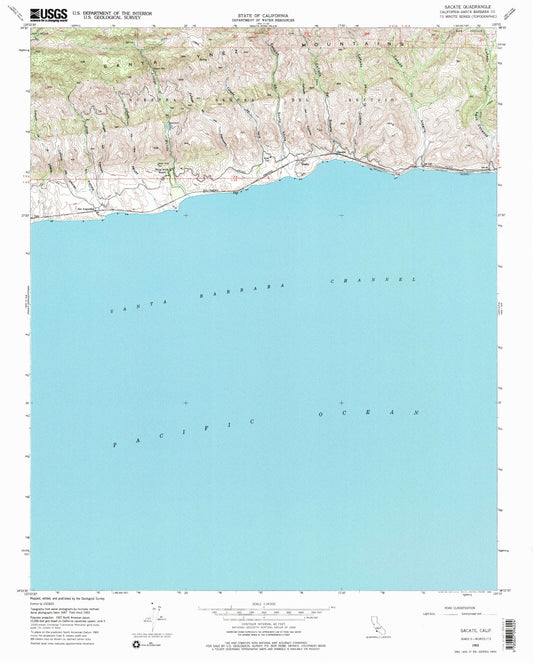 Classic USGS Sacate California 7.5'x7.5' Topo Map Image