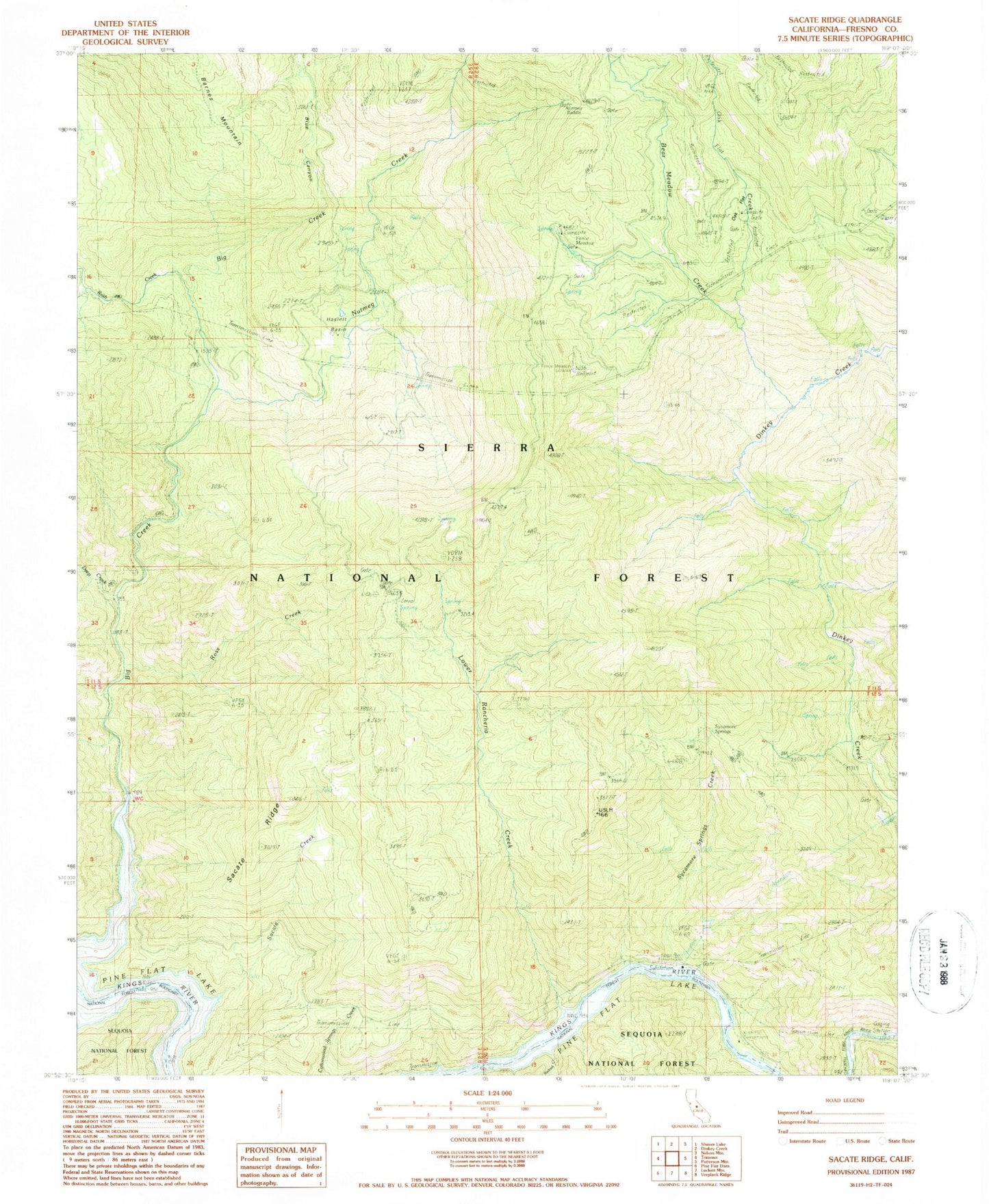 Classic USGS Sacate Ridge California 7.5'x7.5' Topo Map Image