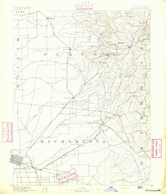 Historic 1891 Sacramento California 30'x30' Topo Map Image