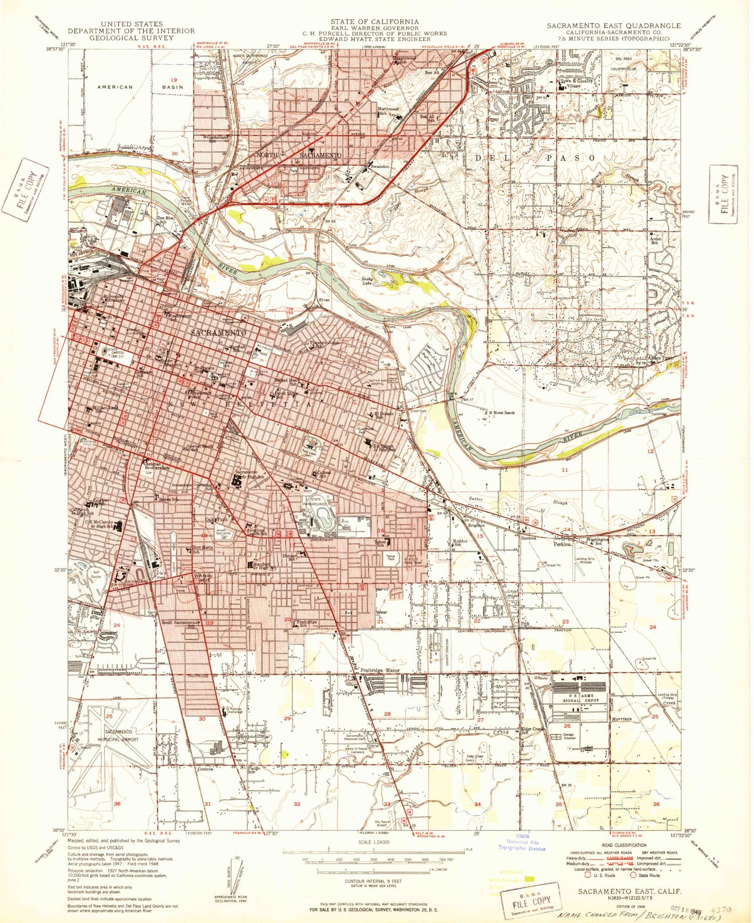 Classic USGS Sacramento East California 7.5'x7.5' Topo Map Image