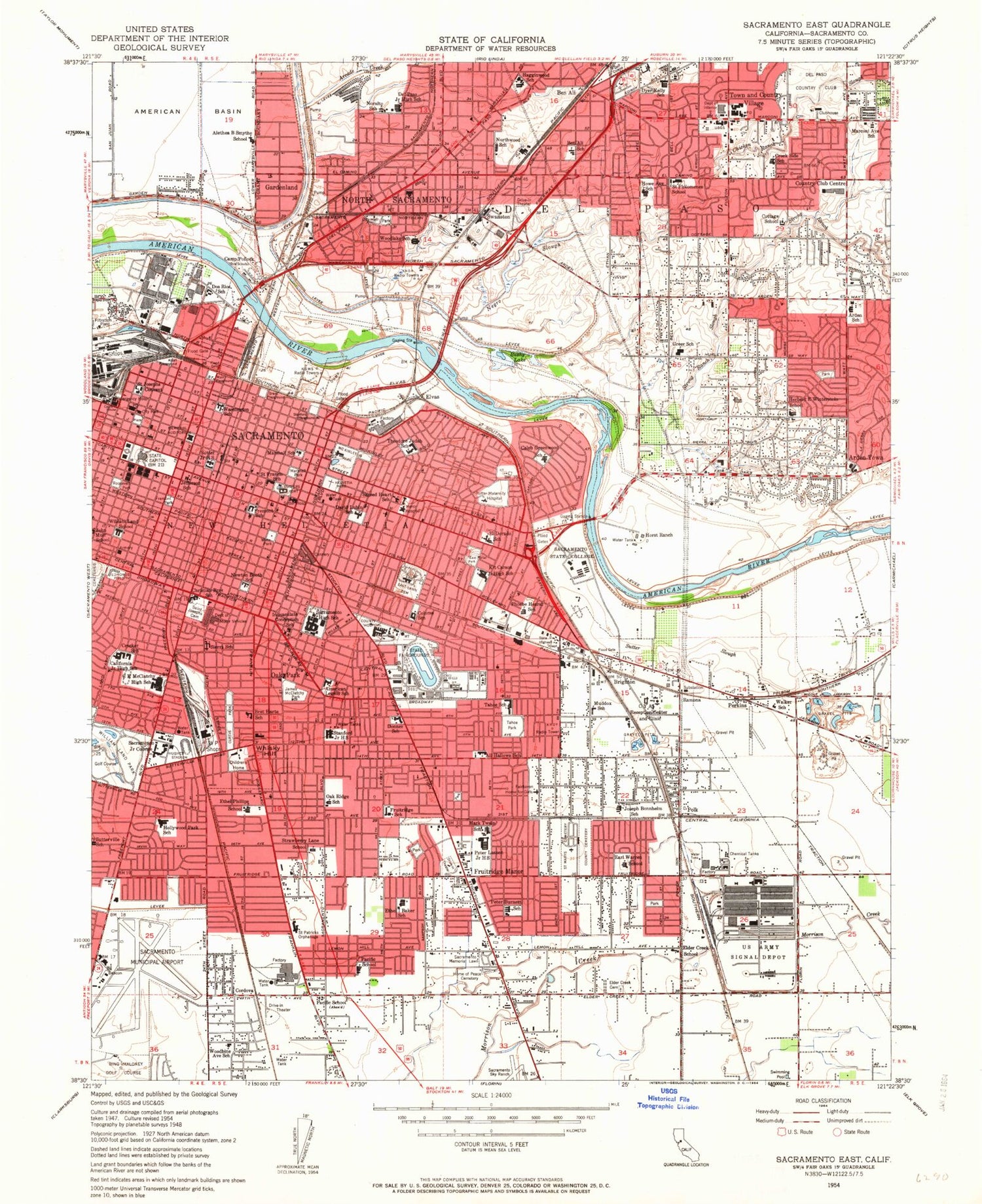 Classic USGS Sacramento East California 7.5'x7.5' Topo Map Image