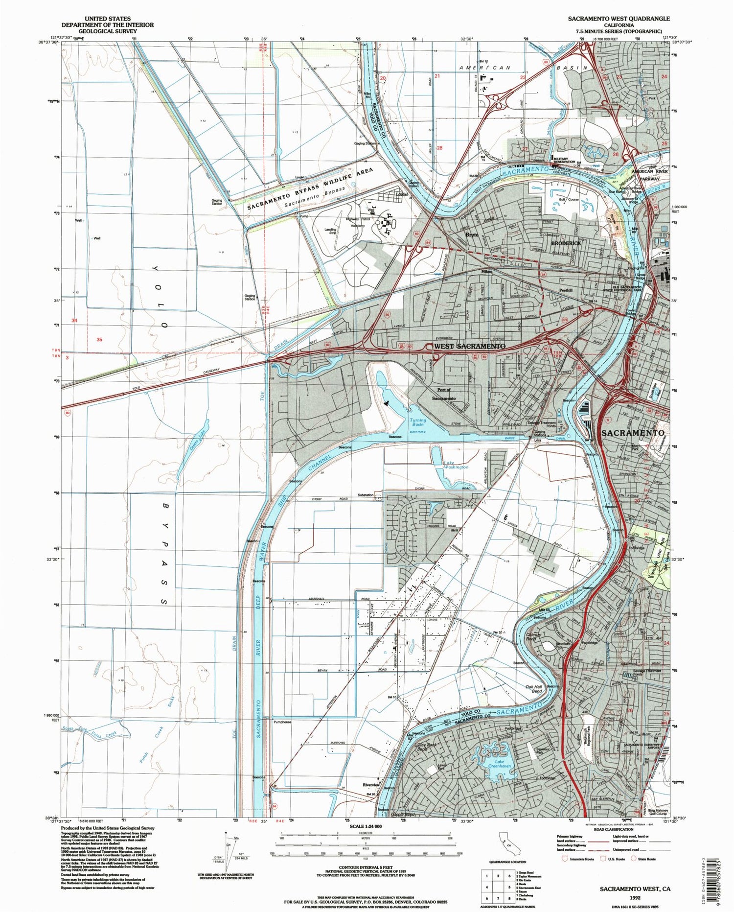 Classic USGS Sacramento West California 7.5'x7.5' Topo Map Image