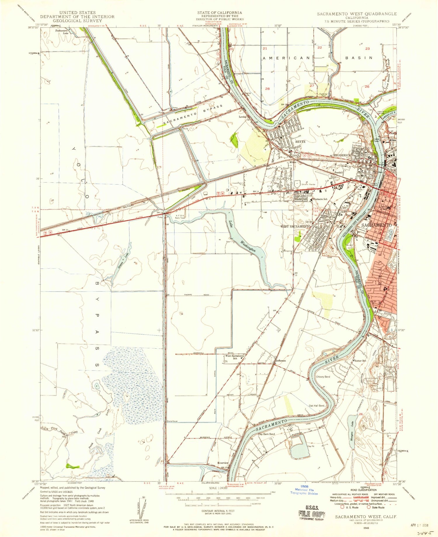 Classic USGS Sacramento West California 7.5'x7.5' Topo Map Image