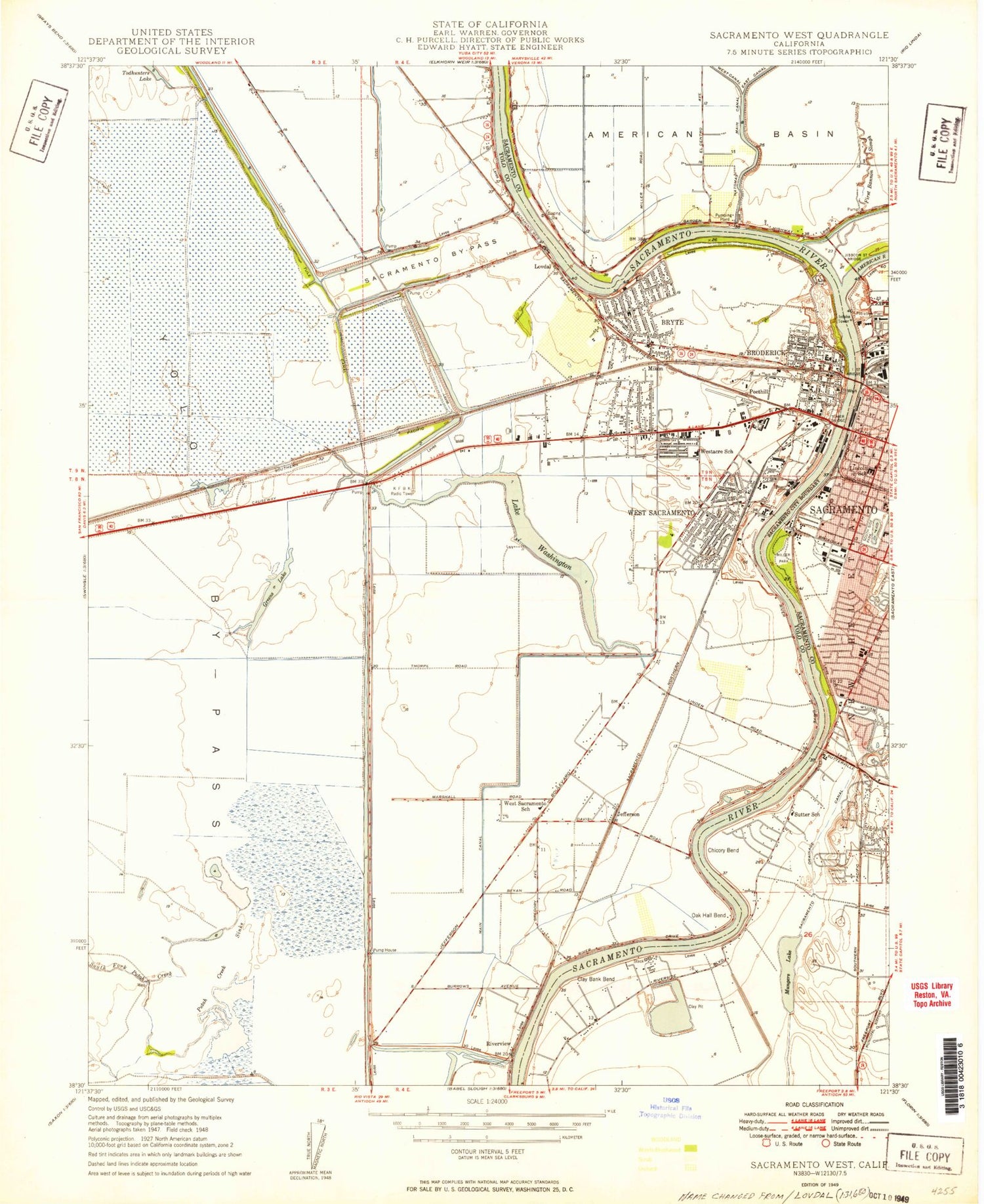 Classic USGS Sacramento West California 7.5'x7.5' Topo Map Image