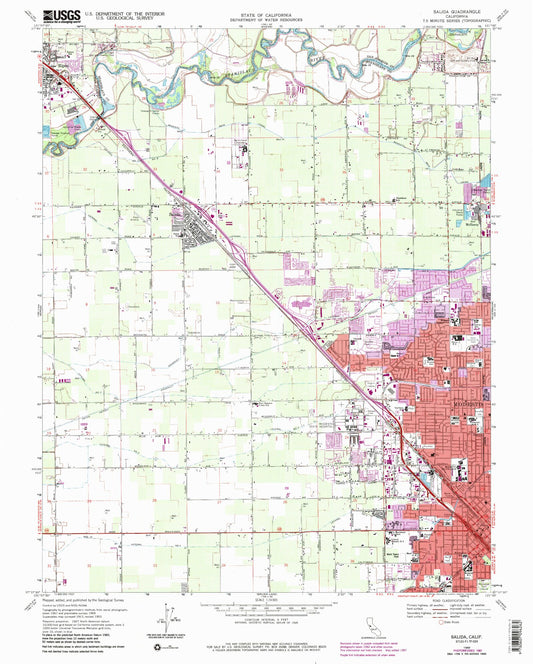 Classic USGS Salida California 7.5'x7.5' Topo Map Image
