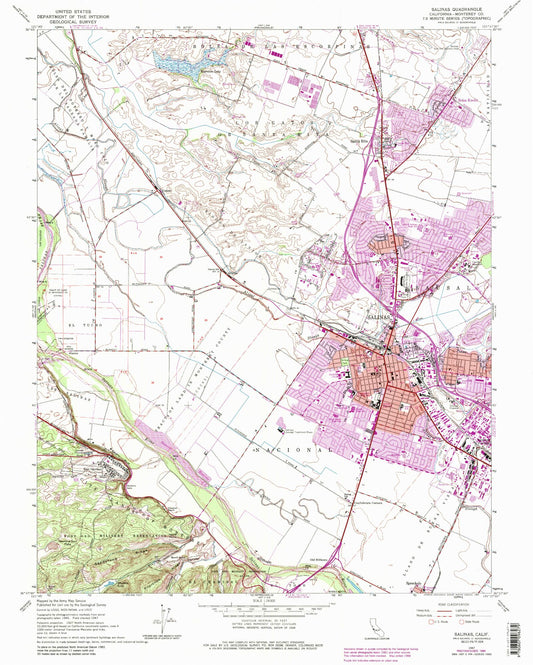Classic USGS Salinas California 7.5'x7.5' Topo Map Image
