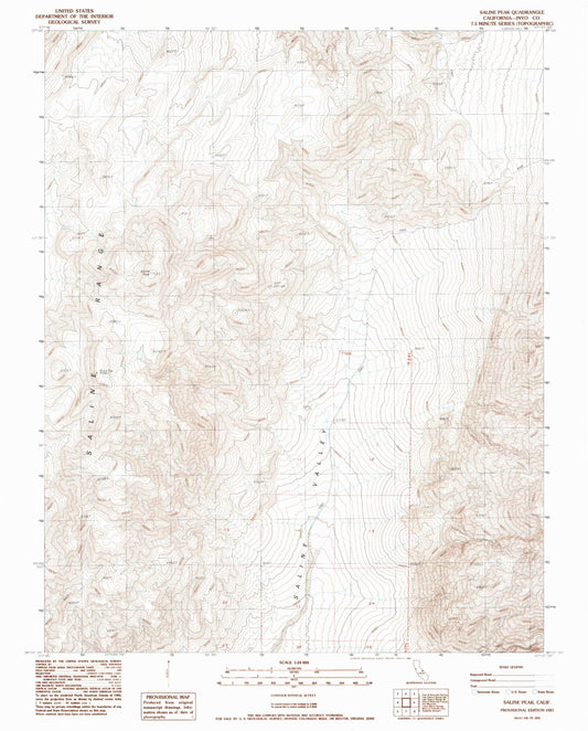 Classic USGS Saline Peak California 7.5'x7.5' Topo Map Image