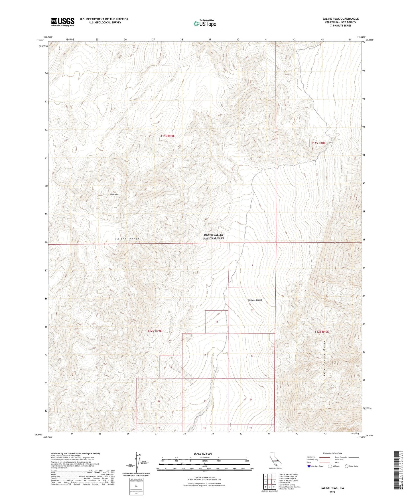 Saline Peak California US Topo Map Image