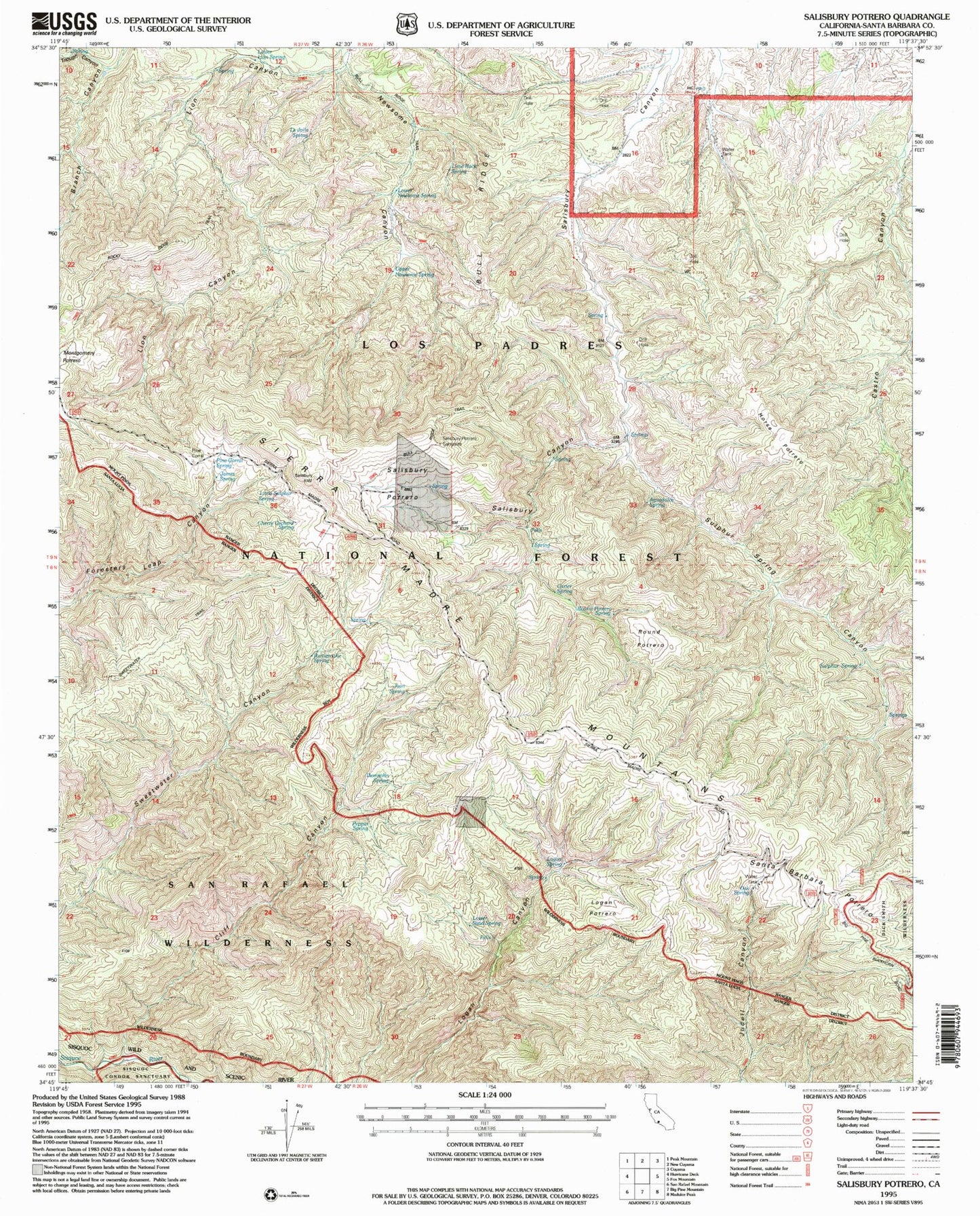 Classic USGS Salisbury Potrero California 7.5'x7.5' Topo Map Image