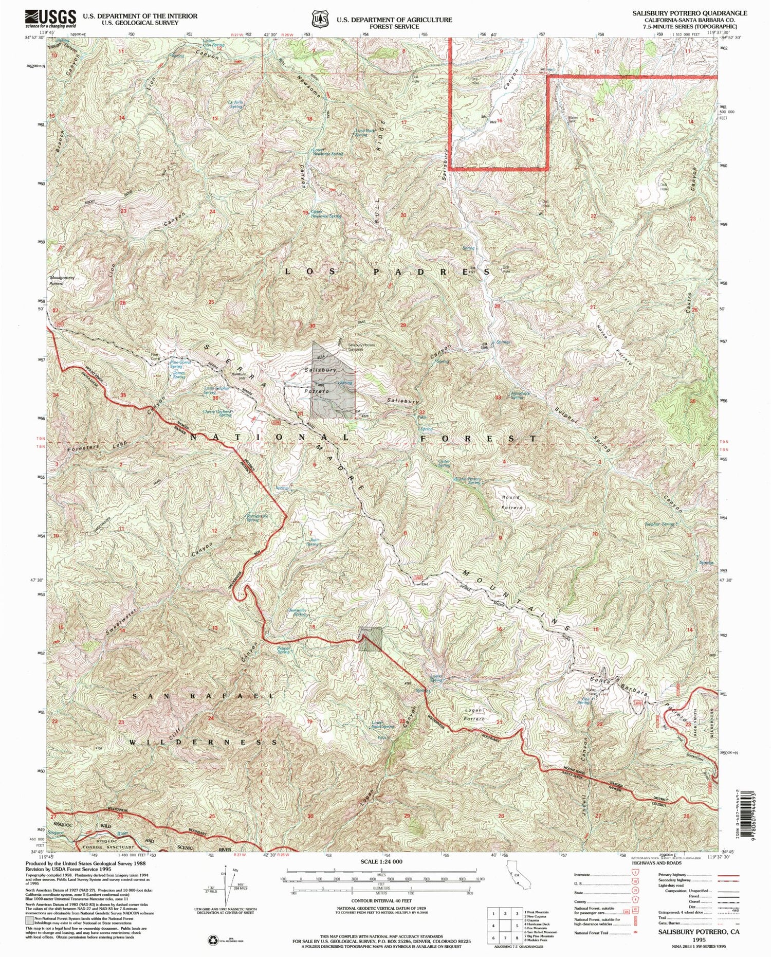Classic USGS Salisbury Potrero California 7.5'x7.5' Topo Map Image