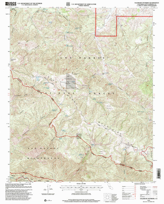 Classic USGS Salisbury Potrero California 7.5'x7.5' Topo Map Image
