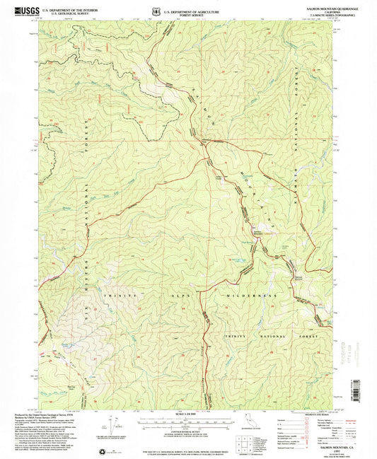 Classic USGS Salmon Mountain California 7.5'x7.5' Topo Map Image