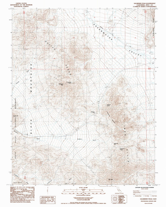 Classic USGS Salsberry Peak California 7.5'x7.5' Topo Map Image
