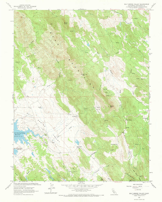 Classic USGS Salt Spring Valley California 7.5'x7.5' Topo Map Image
