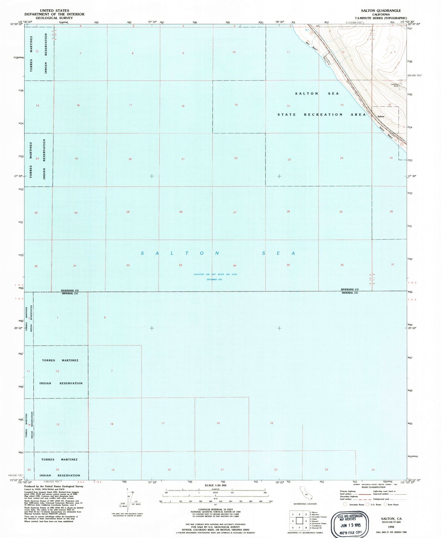 Classic USGS Salton California 7.5'x7.5' Topo Map Image