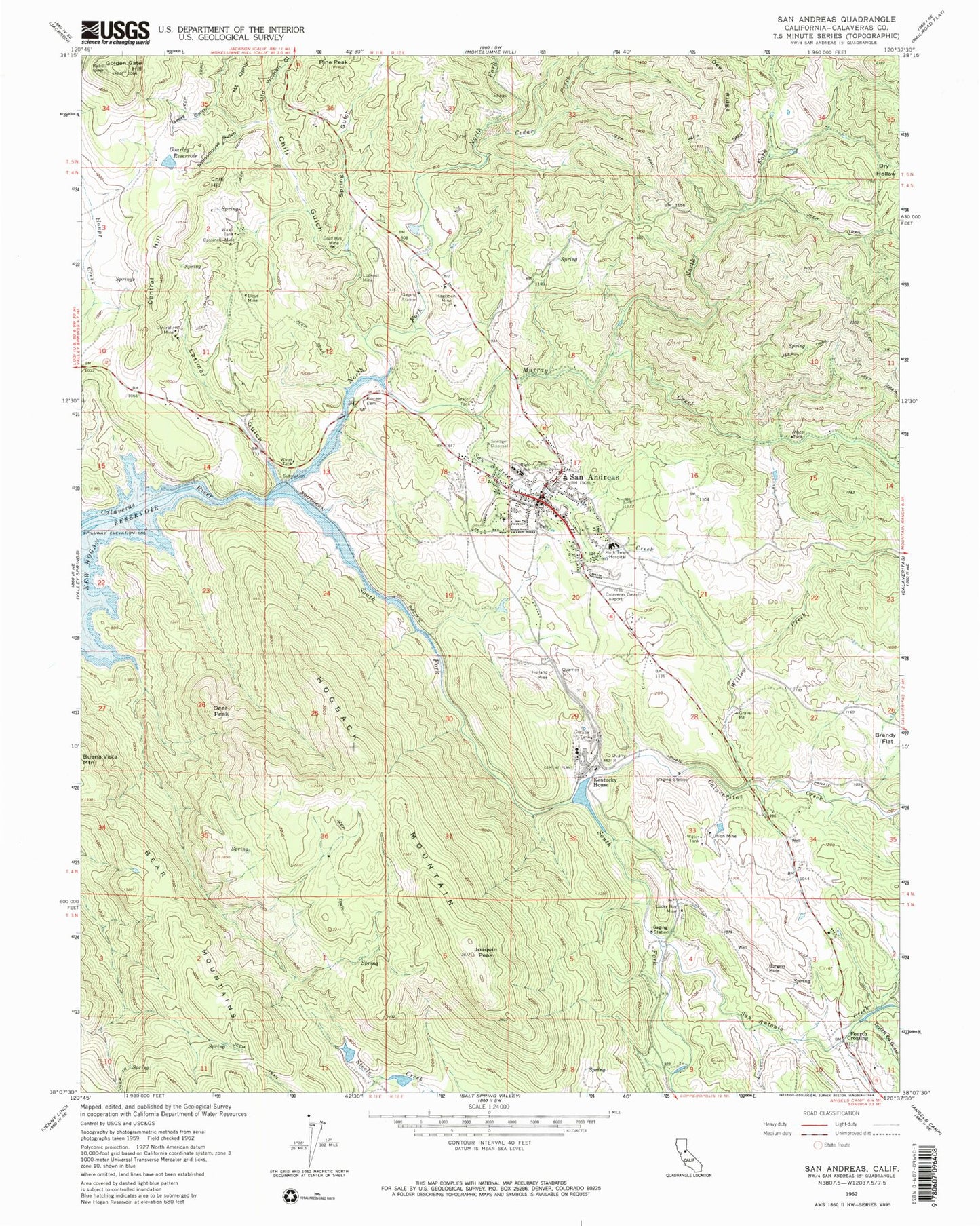 Classic USGS San Andreas California 7.5'x7.5' Topo Map Image