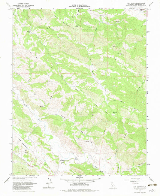 Classic USGS San Benito California 7.5'x7.5' Topo Map Image