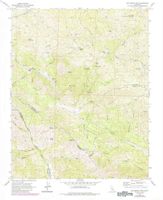 Classic USGS San Benito Mountain California 7.5'x7.5' Topo Map Image