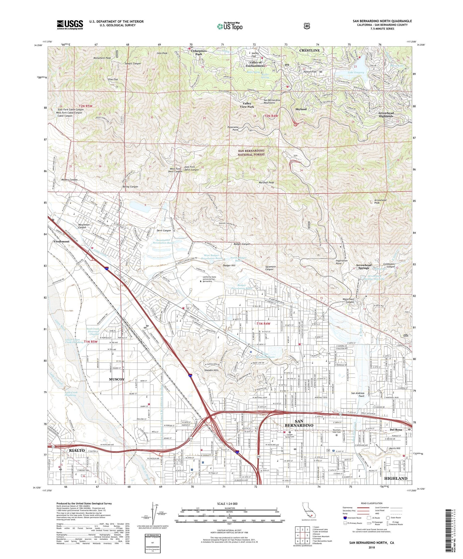 San Bernardino North California US Topo Map Image