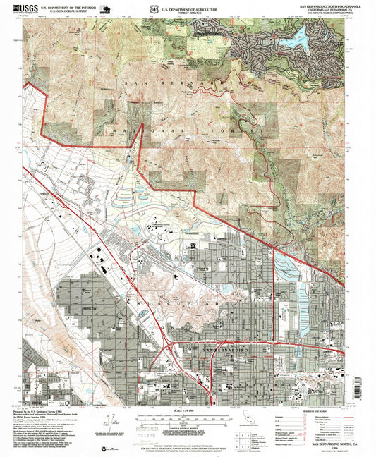 Classic USGS San Bernardino North California 7.5'x7.5' Topo Map Image