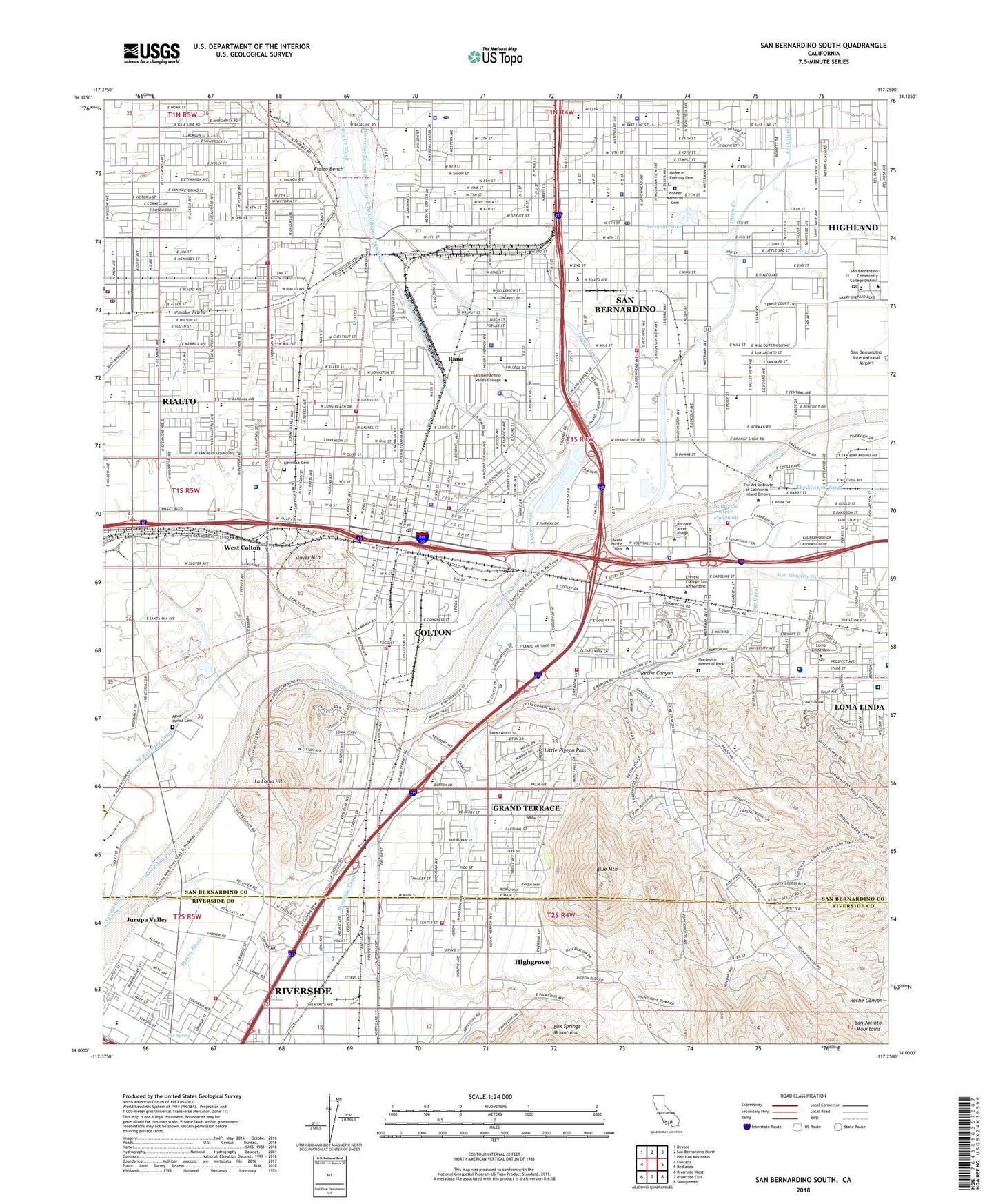 San Bernardino South California US Topo Map Image