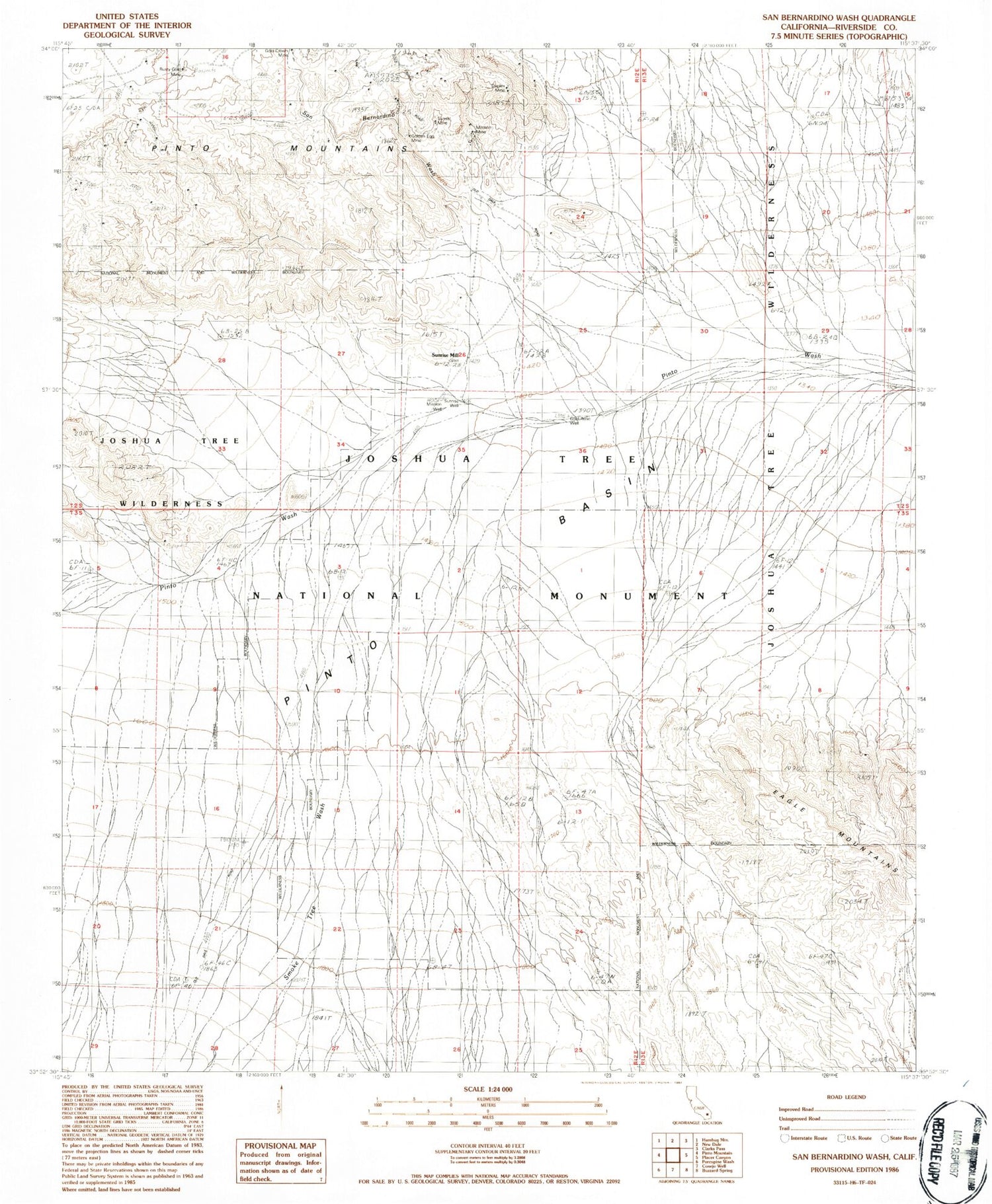Classic USGS San Bernardino Wash California 7.5'x7.5' Topo Map Image