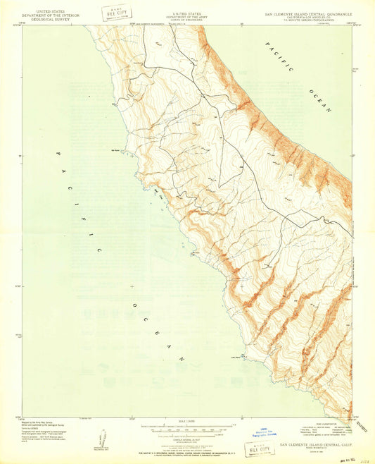 Classic USGS San Clemente Island Central California 7.5'x7.5' Topo Map Image