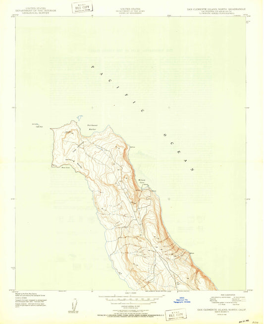 Classic USGS San Clemente Island North California 7.5'x7.5' Topo Map Image