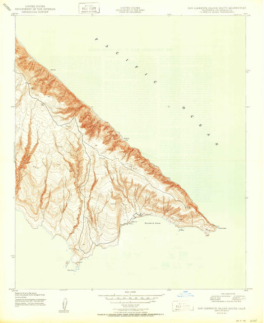 Classic USGS San Clemente Island South California 7.5'x7.5' Topo Map Image