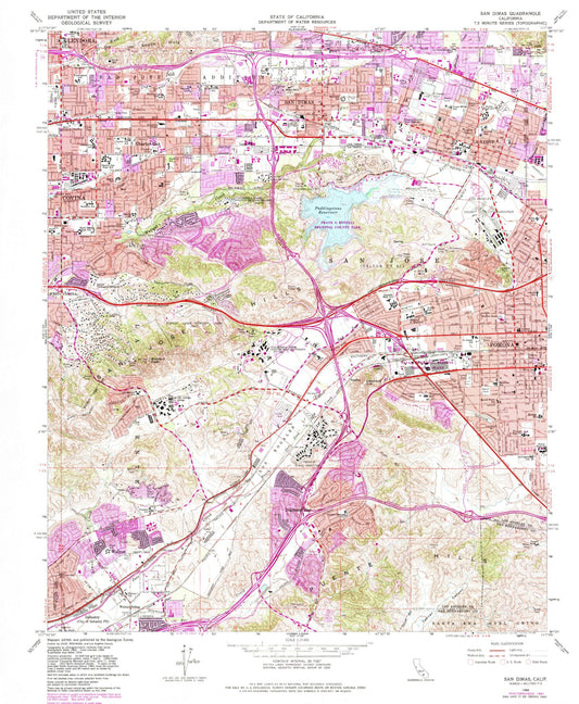 Classic USGS San Dimas California 7.5'x7.5' Topo Map Image