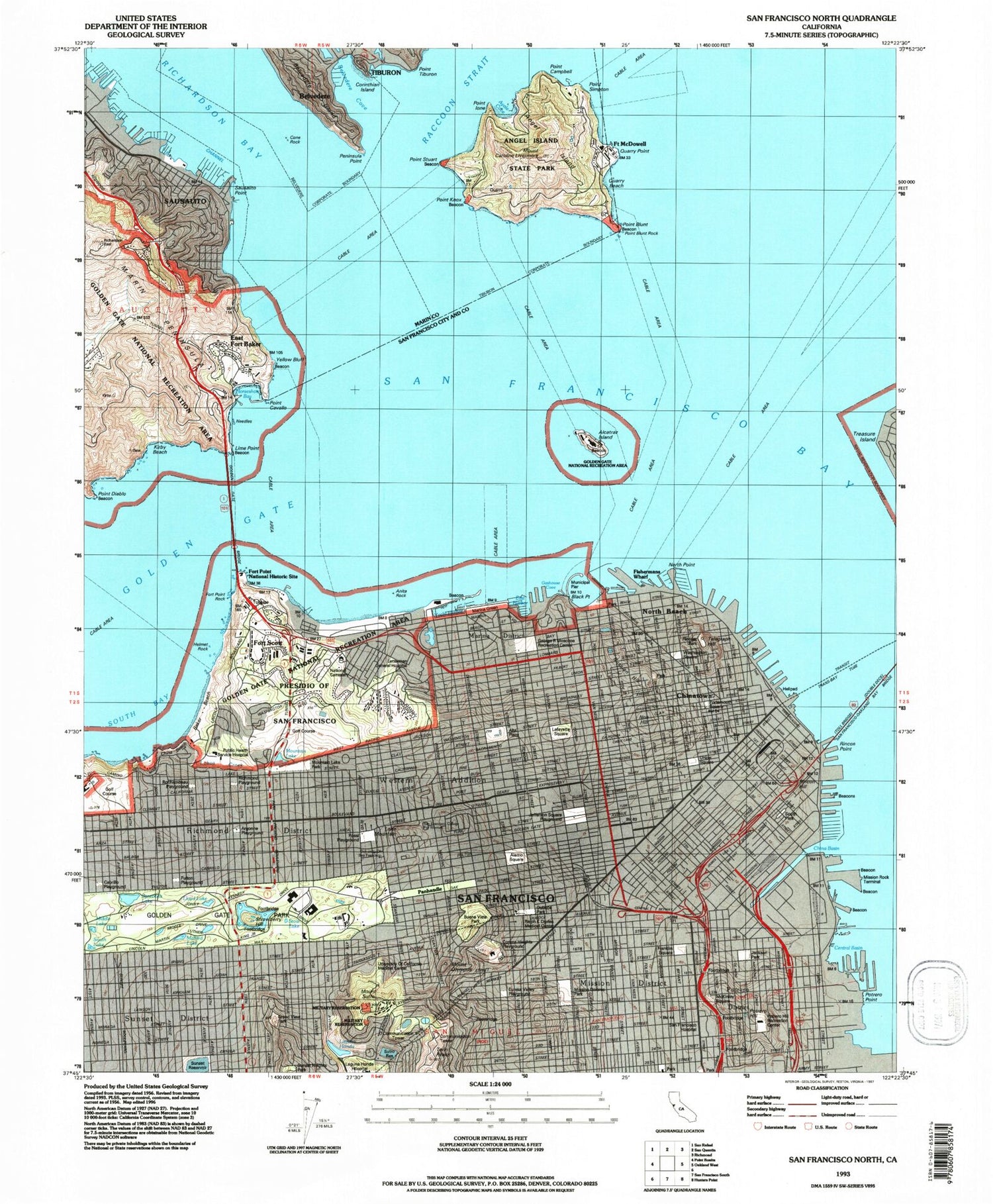 USGS Classic San Francisco North California 7.5'x7.5' Topo Map Image